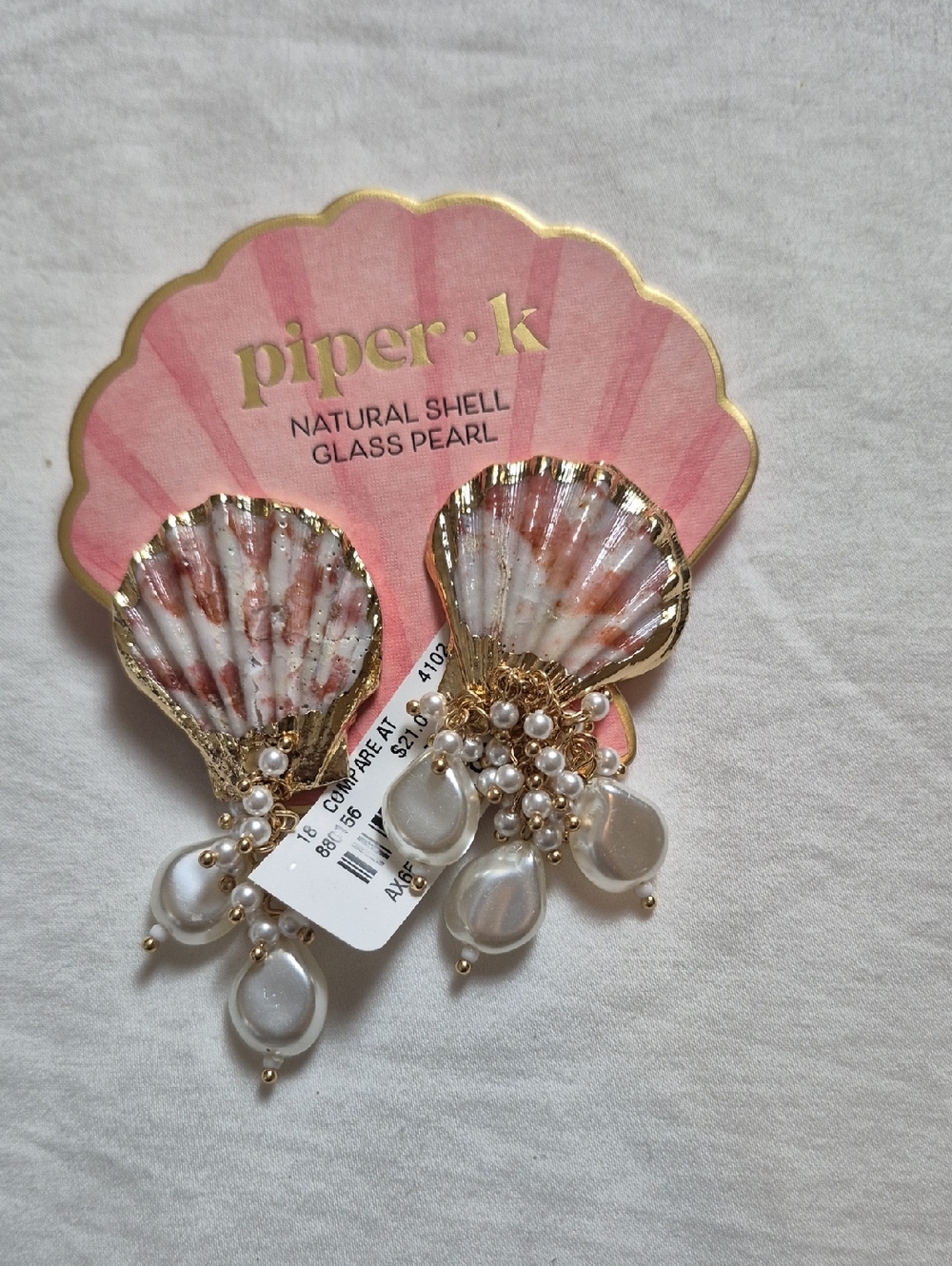 Piper Gold-Trim Pink Shell Earrings with Pearl Drops